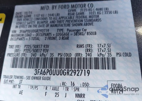 2016 Ford Fusion Hybrid S z USA, uszkodzony, nr VIN 3FA6P0UU0GR292719